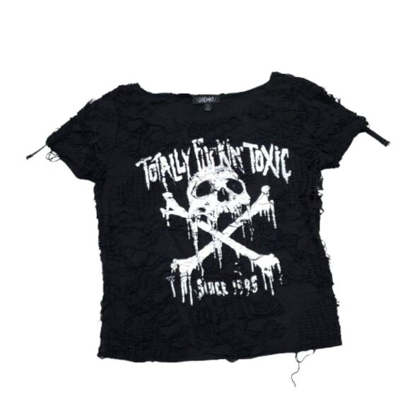READ Dolls Kill Widow Toxic For Life Shredded Top Shirt Black Size Large - Picture 1 of 10